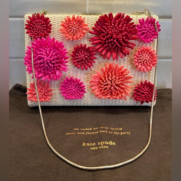 Kate Spade NY Emanuelle Montigo Ave Clutch Shoulder Bag Raffia Floral